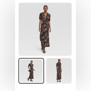 Women's Crepe Puff Short Sleeve Dress Floral